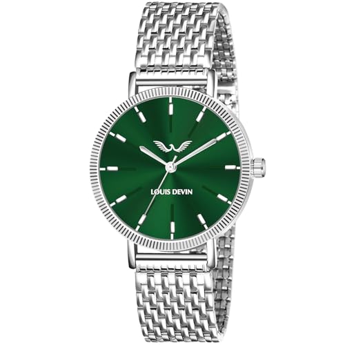 LOUIS DEVIN Stainless Steel Chain Analog Wrist Watch for Women (Green Dial) | LD-ZL176-GRN - Image 1