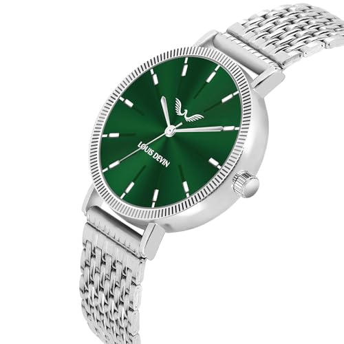 LOUIS DEVIN Stainless Steel Chain Analog Wrist Watch for Women (Green Dial) | LD-ZL176-GRN - Image 2