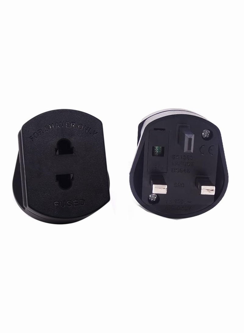 ToolHouse Europe to UK Travel Adapter Plug US to UK Shaver Plug Adapter 2 Pin to 3 Pin 1A with Fuse Black - Image 1
