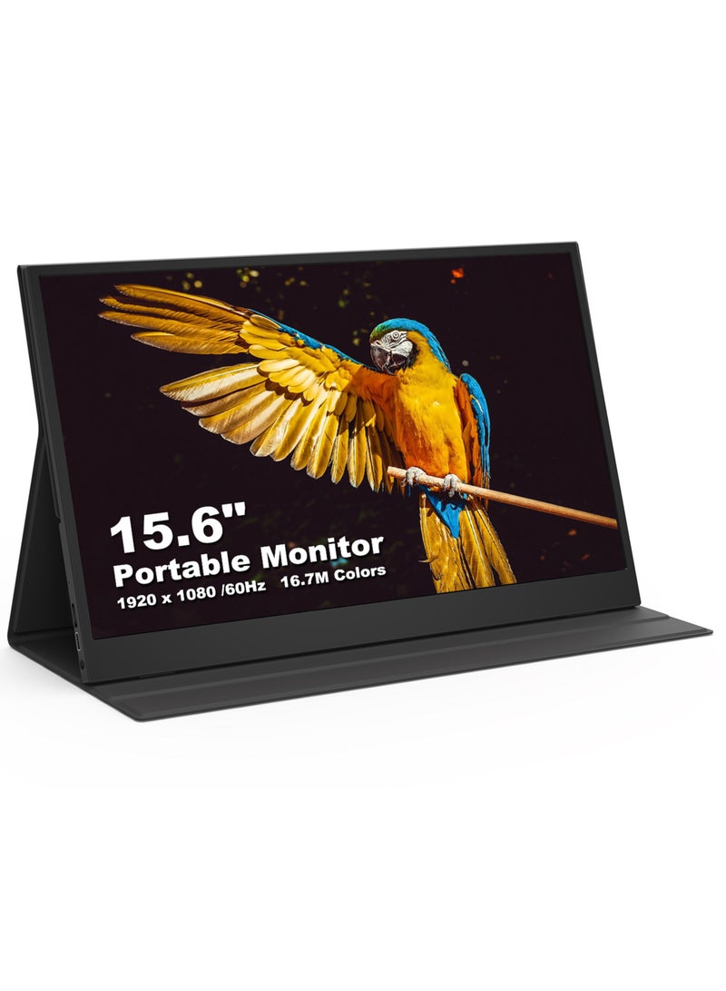 شاشة لاب توب 15.6 بوصة FHD 1080P IPS شاشة محمولة للألعاب، توصيل وتشغيل مع غطاء جلد PU متوافق مع الكمبيوتر المحمول، هاتف Mac، Xbox PS5/PS4 Switch - Image 3