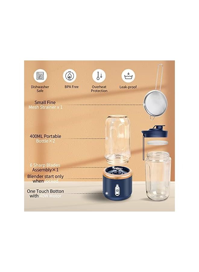 vesus Portable Blender, Personal Size Electric Mini Blender Usb Rechargeable With 2 Portable Bottle 1 Small Fine Mesh Filter Bpa-Free Handheld Juicer Cup For Shakes And Smoothies (Blue)  - Image 5