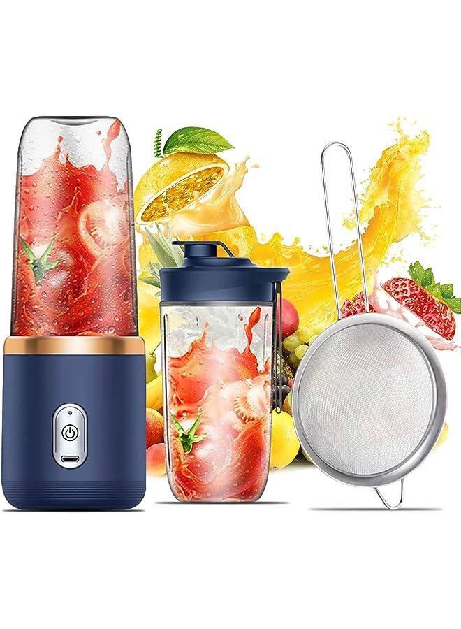 vesus Portable Blender, Personal Size Electric Mini Blender Usb Rechargeable With 2 Portable Bottle 1 Small Fine Mesh Filter Bpa-Free Handheld Juicer Cup For Shakes And Smoothies (Blue)  - Image 1