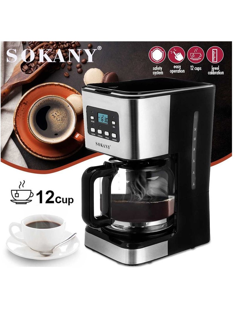 sokany American Drip Coffee Machine 12 Cups 1.5L 950W CM-121E Black - Image 2