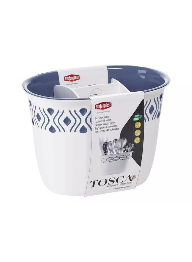 Stefanplast Tosca 4-Compartment BPA-Free Plastic Cutlery Drainer White and Blue 55701 - Image 1