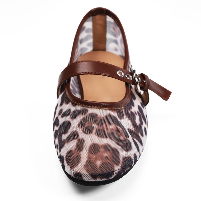 StillFancxy Leopard Flats for Women Mesh Ballet Flats Mary Jane Animal Print Shoes Slip On Casual Breathable Ballerina Flats - Image 3