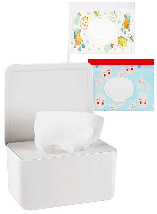 Whiidoom Diaper Wipes Dispenser Wipes Holder, Wipes Tissue Case Keeps Wipes Fresh Tissue Wipes Container with Lid (White) - Image 1