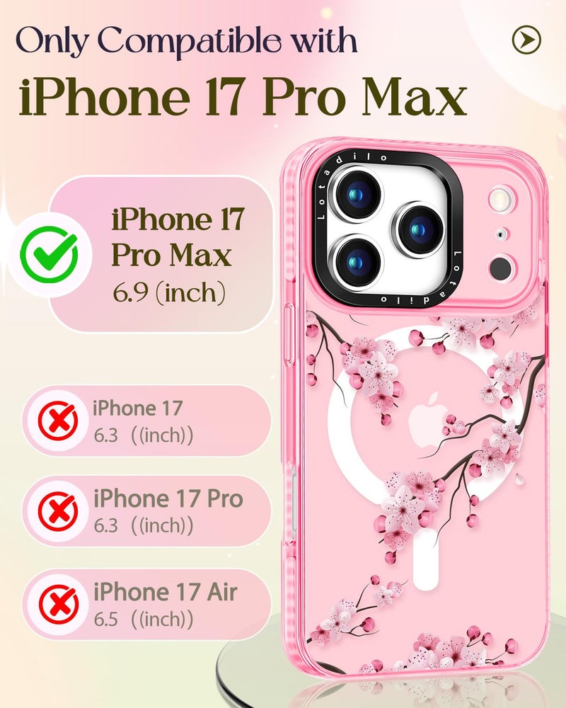 Lotadilo Case for iPhone 17 Pro Max Case Compatible with Magsafe Ring Holder Stand - for Women Peach Blossom Design TPU Phone Cover for Girls Girly Funny Fashion - Image 2