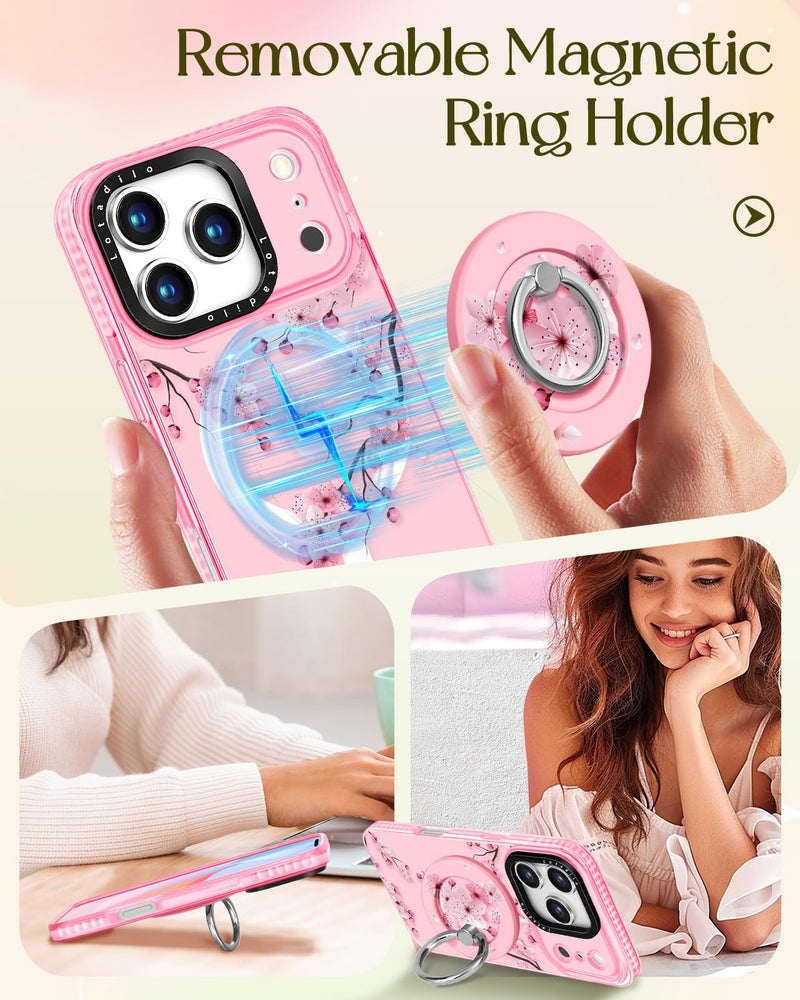 Lotadilo Case for iPhone 17 Pro Max Case Compatible with Magsafe Ring Holder Stand - for Women Peach Blossom Design TPU Phone Cover for Girls Girly Funny Fashion - Image 4