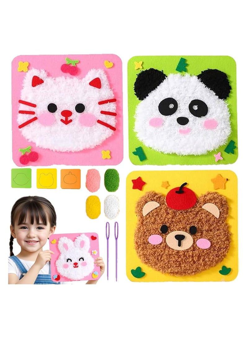 3 Pack DIY Embroidery Doll Set for Kids  Funny Cartoon Animal Sewing Craft Kit, Cartoon Animal Felt Embroidery Stitching with Stickers  - Image 1
