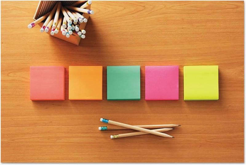Post-it Notes Neon Colors 654-5PK3, 3 x 3 in, 5 Pads/Pack, Assorted Colors - Image 2
