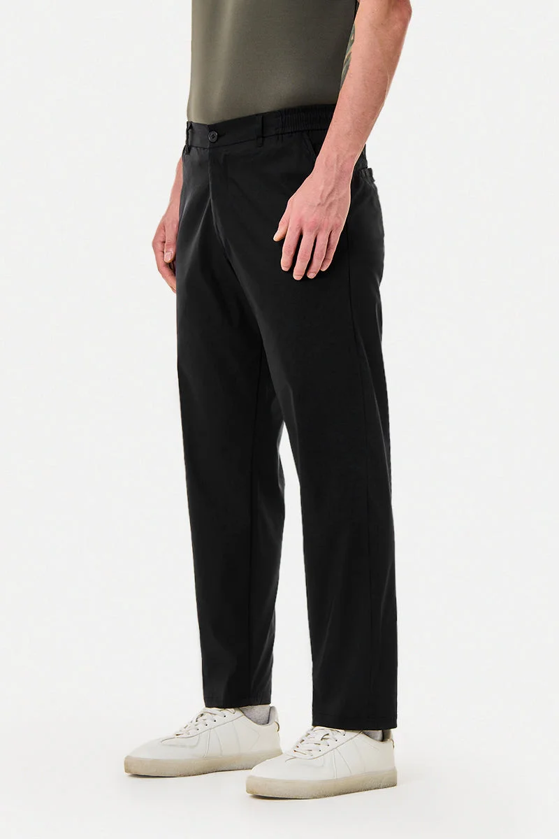 SNITCH Black Regular Fit Stretch Trousers for Men | Best Price UAE