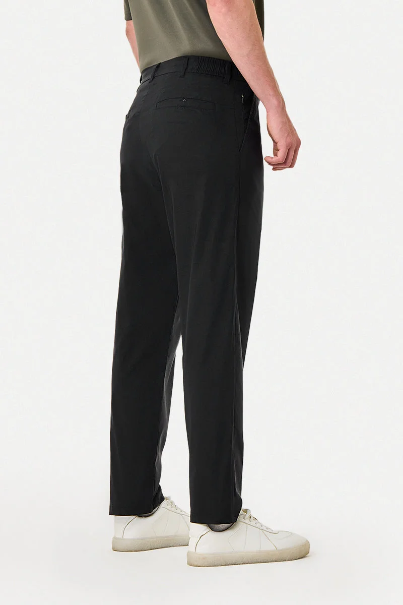 SNITCH Black Regular Fit Stretch Trousers for Men | Best Price UAE