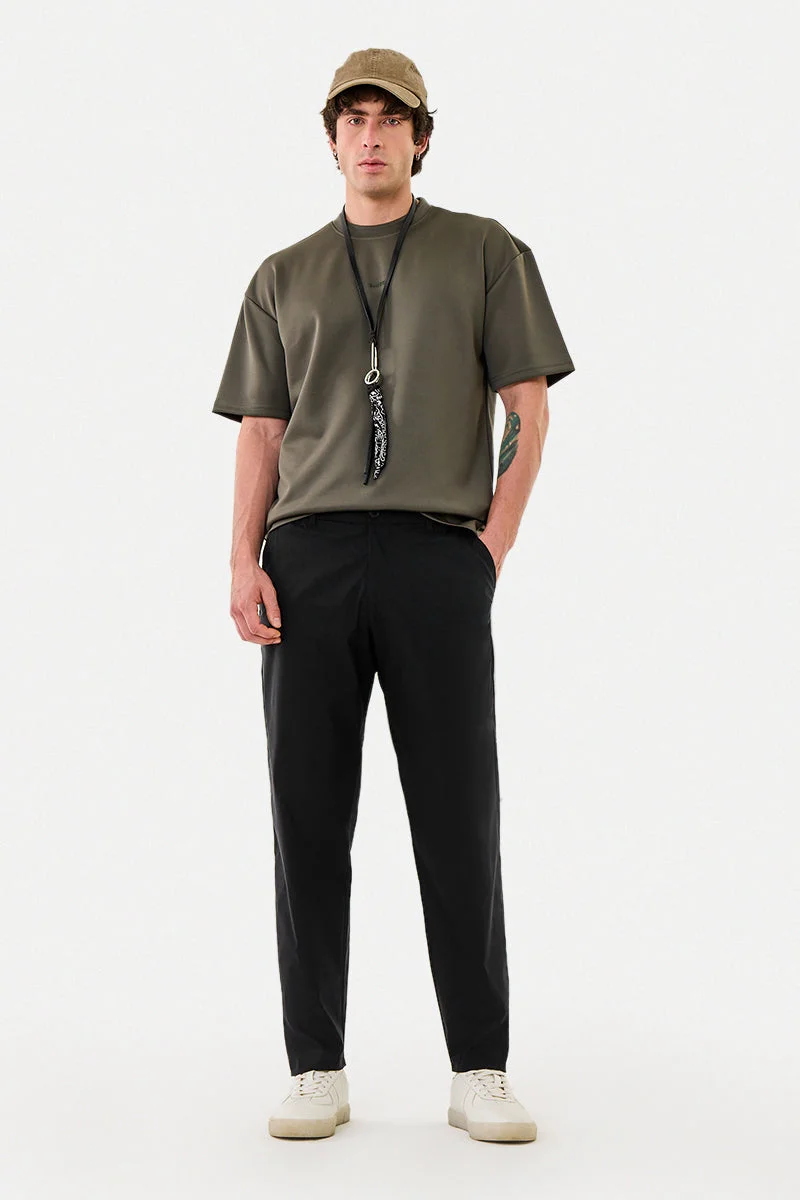 SNITCH Black Regular Fit Stretch Trousers for Men | Best Price UAE