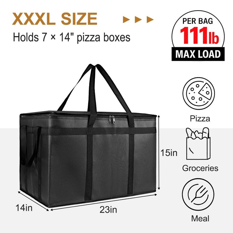 mosago 2PK XXXL Insulated Food Delivery Bag - Reusable Thermal Cooler Grocery Bags for Catering & Delivery, Pizza Carrier for Events, Large Capacity Bag Keeps Food Hot/Cold for Shopping, Commercial, Black - Image 2