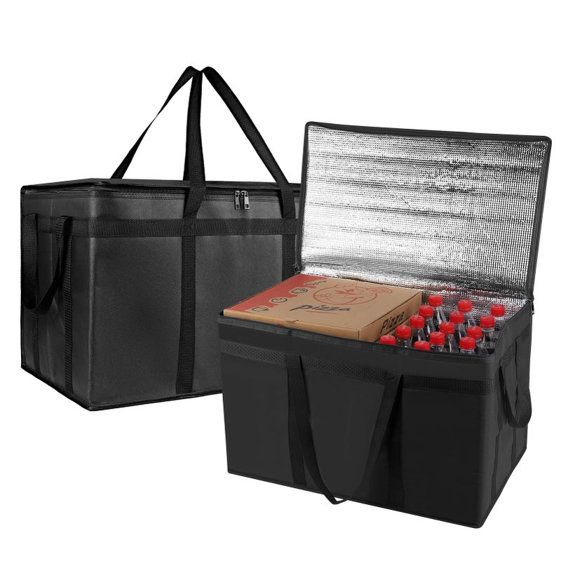 mosago 2PK XXXL Insulated Food Delivery Bag - Reusable Thermal Cooler Grocery Bags for Catering & Delivery, Pizza Carrier for Events, Large Capacity Bag Keeps Food Hot/Cold for Shopping, Commercial, Black - Image 1
