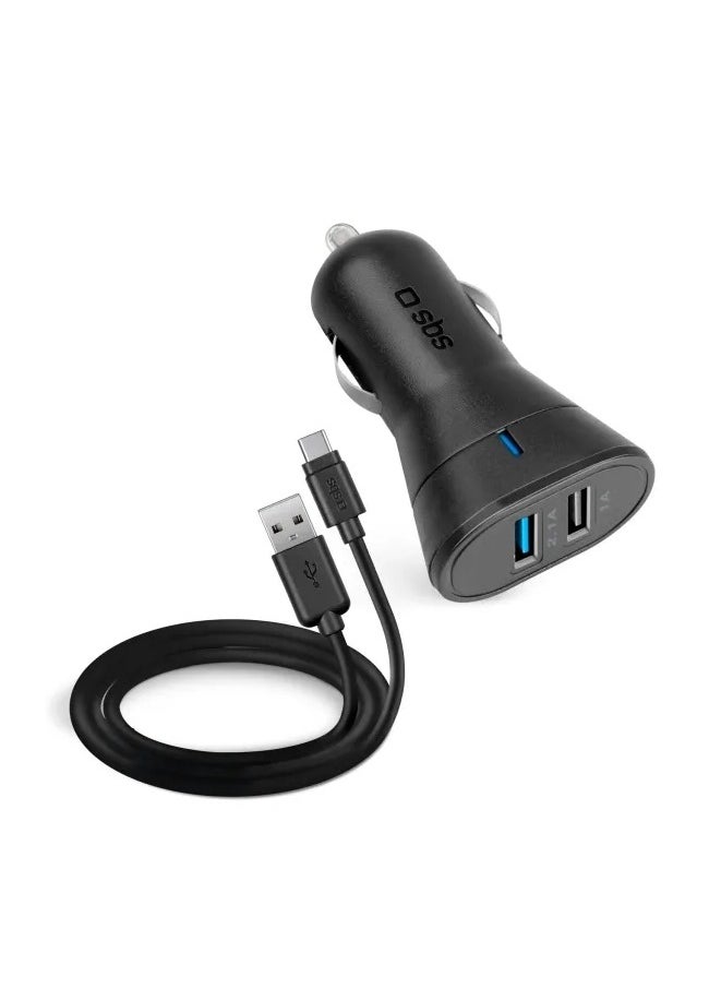 SBS SBS Car Charger Kit 10W with 2 USB Outputs 2.1A and 1A, Intelligent Charge, Cable for Charging and Data Transfer Type C  - Image 4