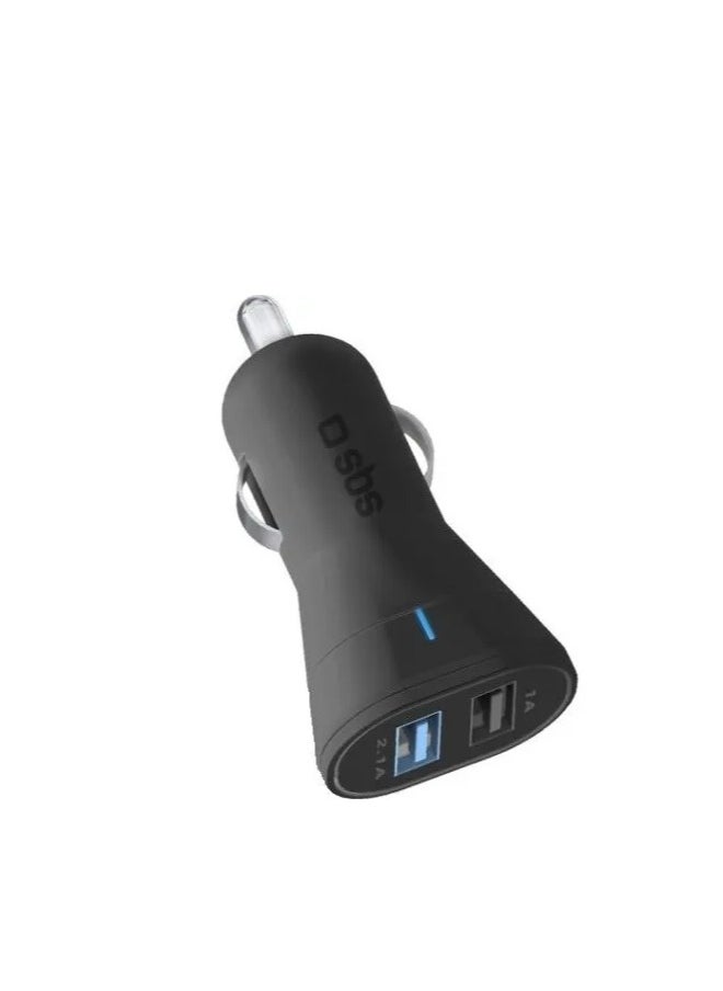 SBS - SBS Car Charger Kit 10W with 2 USB Outputs 2.1A and 1A, Intelligent Charge, Cable for Charging and Data Transfer Type C - Image 1