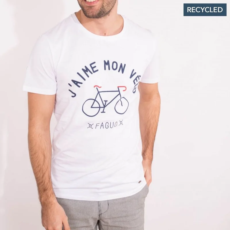 Faguo Arcy J'aime mon vÃ©lo (I Like My Bike) Model 1 - White Round collar t-shirt in recycled cotton