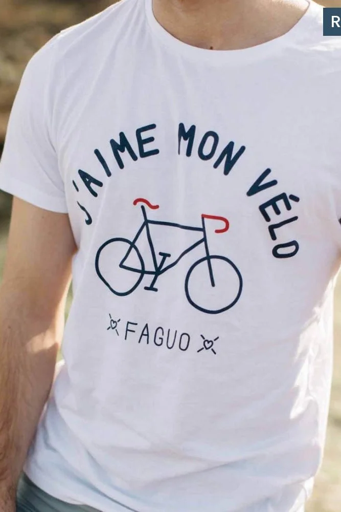 Faguo Arcy J'aime mon vÃ©lo (I Like My Bike) Model 1 - White Round collar t-shirt in recycled cotton
