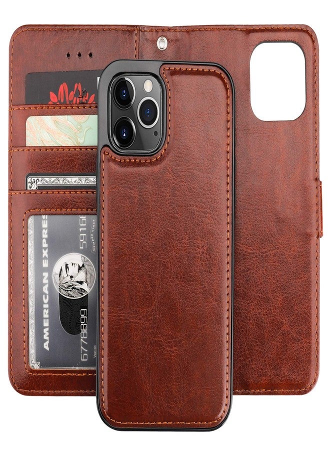 Bocasal Compatible with iPhone 12 & iPhone 12 Pro Wallet Case with Card Holder PU Leather Magnetic Detachable Kickstand Shockproof Wrist Strap Removable Flip Cover 6.1 inch (Brown) - Image 1