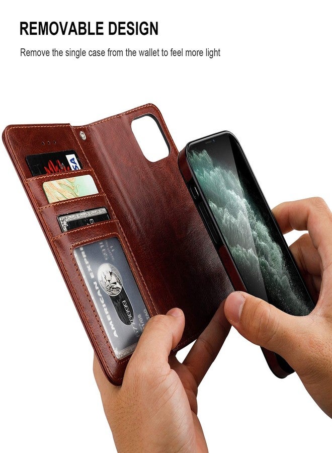 Bocasal Compatible with iPhone 12 & iPhone 12 Pro Wallet Case with Card Holder PU Leather Magnetic Detachable Kickstand Shockproof Wrist Strap Removable Flip Cover 6.1 inch (Brown) - Image 3
