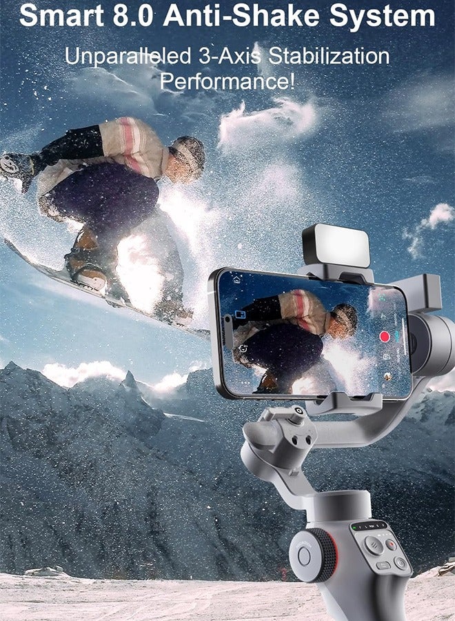 C05 Kit Gimbal Stabilizer for Smartphone, iPhone Gimbal 3-Axis with Magnetic Fill Light/AI Tracking Sensor for iPhone 16 15 14 Pro Max Android Handheld Phone Gimbal for Video Recording - Image 3