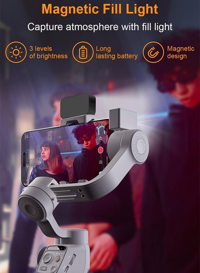 C05 Kit Gimbal Stabilizer for Smartphone, iPhone Gimbal 3-Axis with Magnetic Fill Light/AI Tracking Sensor for iPhone 16 15 14 Pro Max Android Handheld Phone Gimbal for Video Recording - Image 4