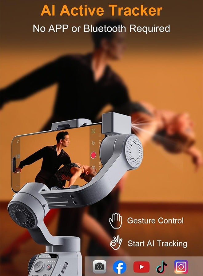 C05 Kit Gimbal Stabilizer for Smartphone, iPhone Gimbal 3-Axis with Magnetic Fill Light/AI Tracking Sensor for iPhone 16 15 14 Pro Max Android Handheld Phone Gimbal for Video Recording - Image 2