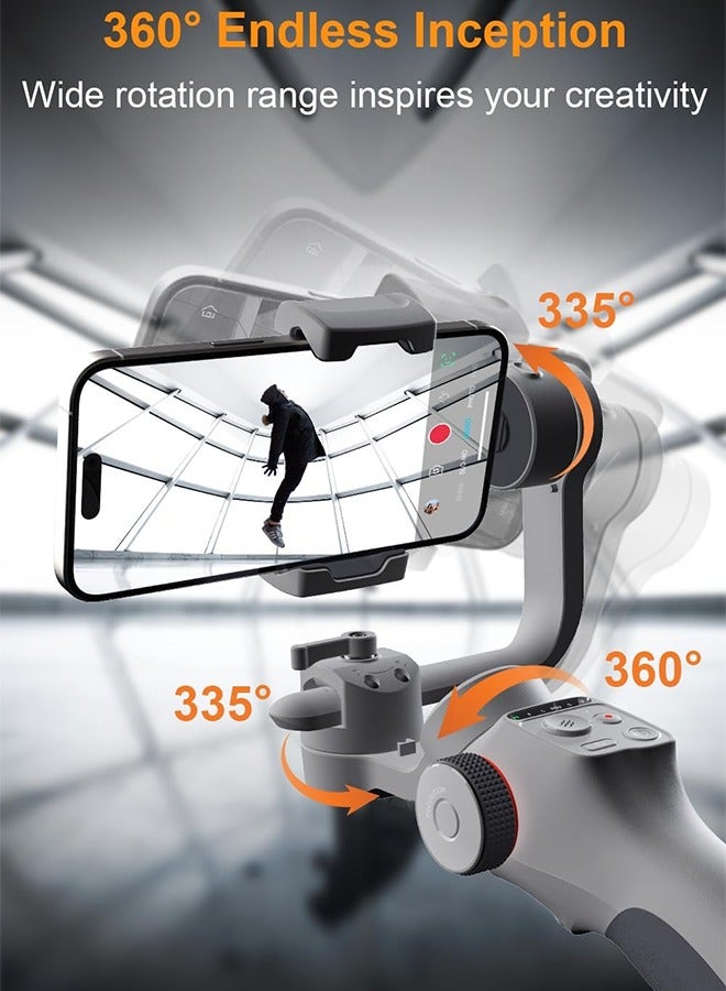 C05 Kit Gimbal Stabilizer for Smartphone, iPhone Gimbal 3-Axis with Magnetic Fill Light/AI Tracking Sensor for iPhone 16 15 14 Pro Max Android Handheld Phone Gimbal for Video Recording - Image 5