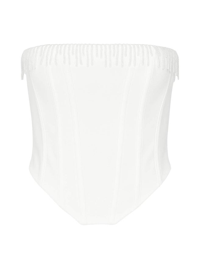 trendyol White Accessory Detail Strapless Woven Stylish Bustier - Image 1