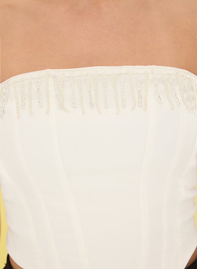 trendyol White Accessory Detail Strapless Woven Stylish Bustier - Image 4