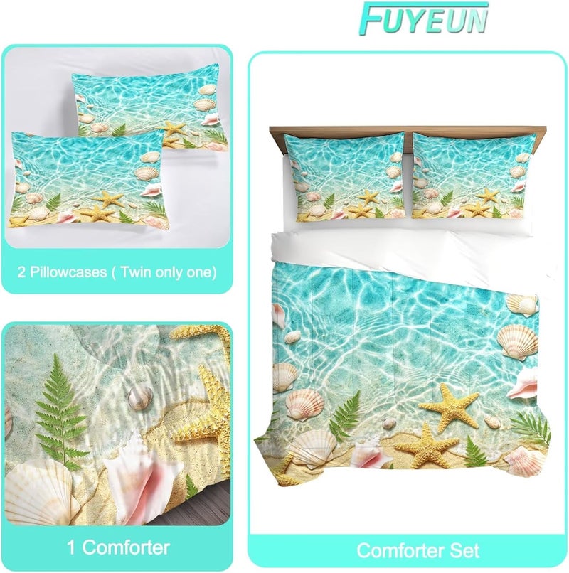 FUYEUN Beach Ocean Bedding Set for Kids Twin Seashell Starfish Comforter Set for Boys Girls Bedroom Quilt Bed Set 1 Comforter 1 Pillowcase - Image 2
