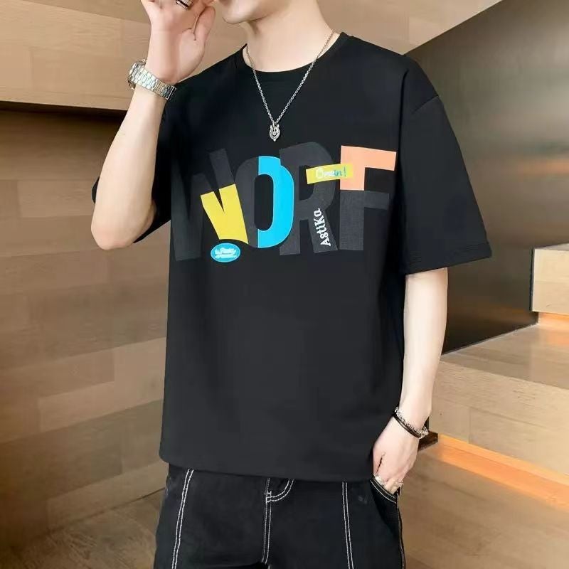 Summer Thin Ice Silk Short-Sleeved T-Shirt Men'S Round Neck Sports Fashion Brand Japanese Style Retro Casual High Street Teenager T-Shirt - Image 1
