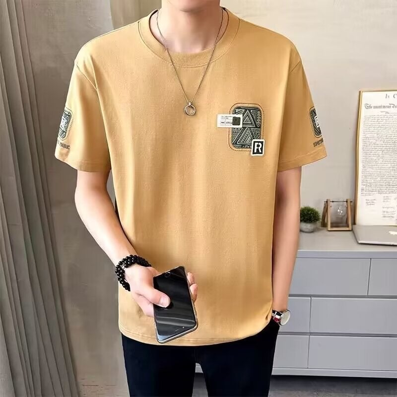Summer Thin Ice Silk Short-Sleeved T-Shirt Men'S Round Neck Sports Fashion Brand Japanese Style Retro Casual High Street Teenager T-Shirt - Image 2