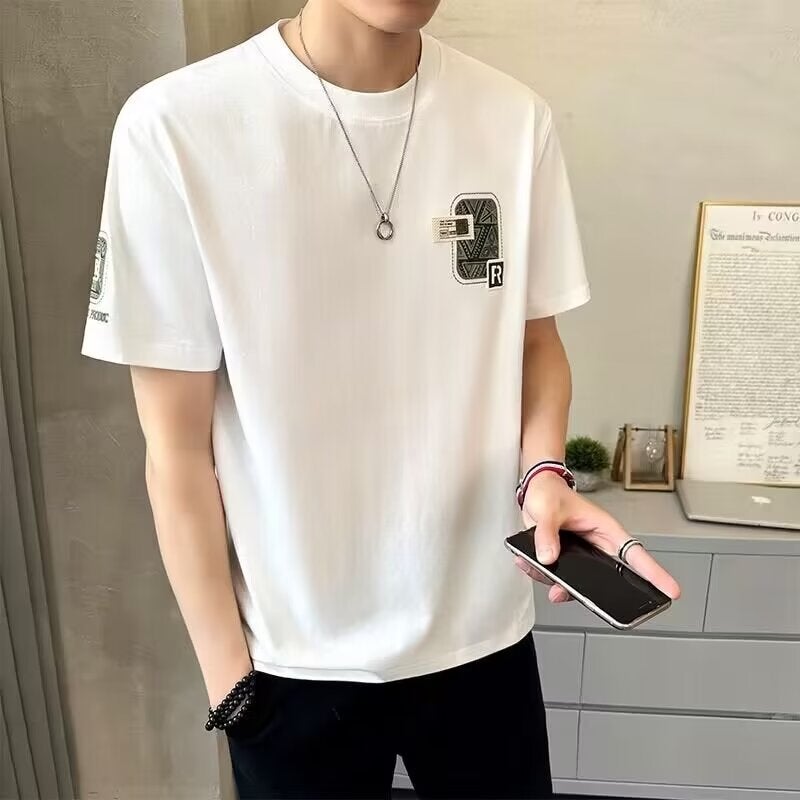 Summer Thin Ice Silk Short-Sleeved T-Shirt Men'S Round Neck Sports Fashion Brand Japanese Style Retro Casual High Street Teenager T-Shirt - Image 3