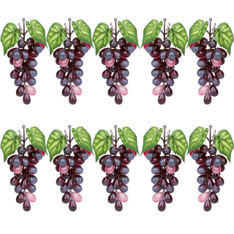 VEOAY 10 Bunches Fake Grapes Decorative Fruit Artificial Grapes for Home House Kitchen Party Wedding Photography Decor  Burgundy Red