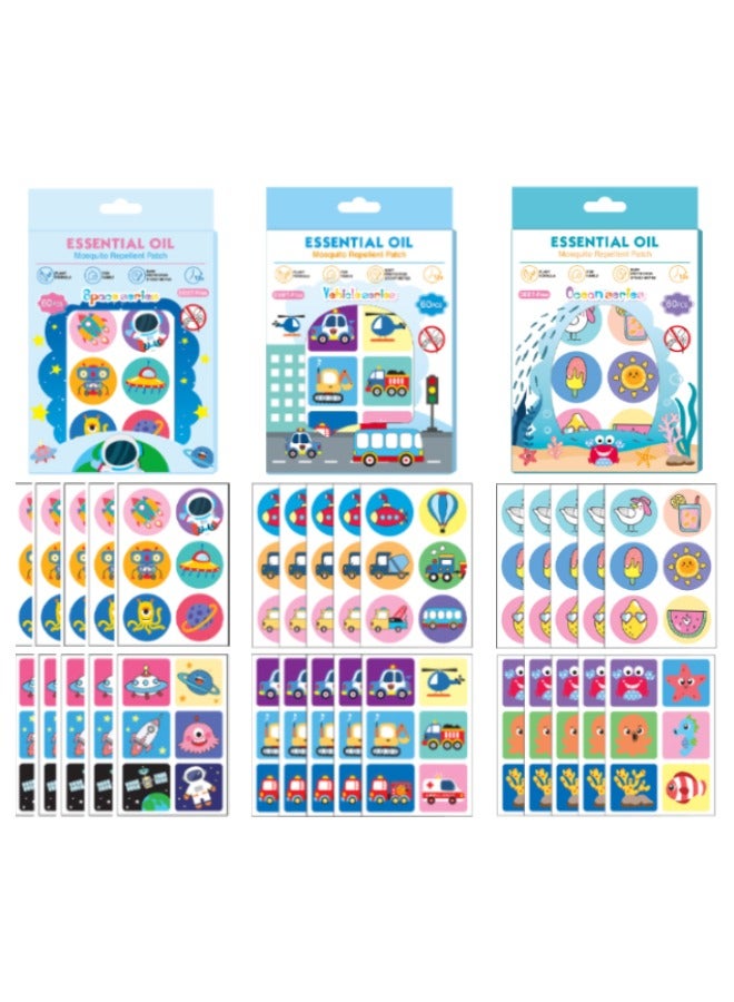 عبوة من 3 قطع (180 قطعة) ملصقات طاردة للبعوض، لاصقات طبيعية للأطفال والكبار، خالية من مادة DEET، ملصقات كرتونية مضادة للبعوض للتخييم في الهواء الطلق والمنزل والسفر وصيد الأسماك - Image 1