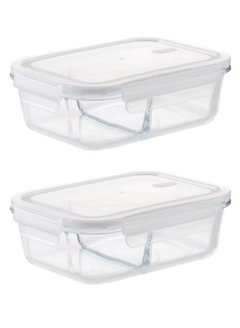 Yuwell 2 Pieces Glass Meal Prep Containers Glass Food Storage Containers With Lids, Glass Lunch Box, Portion Control, Airtight Container Glass Bento Box Lunch 840 ML Food Container Inside Two Portion Box With Steam Vent  Control Air Circulation - Image 1
