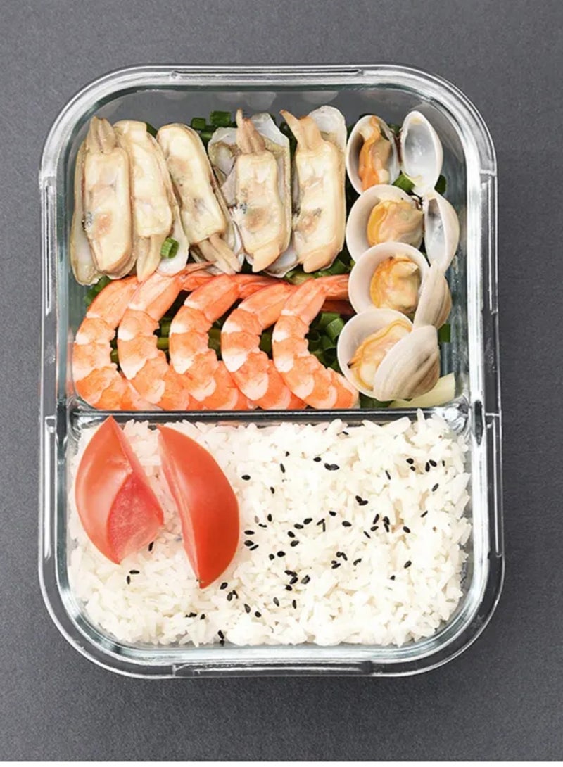Yuwell 2 Pieces Glass Meal Prep Containers Glass Food Storage Containers With Lids, Glass Lunch Box, Portion Control, Airtight Container Glass Bento Box Lunch 840 ML Food Container Inside Two Portion Box With Steam Vent  Control Air Circulation - Image 3