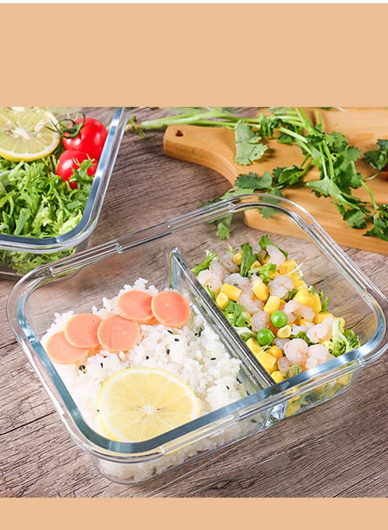 Yuwell 2 Pieces Glass Meal Prep Containers Glass Food Storage Containers With Lids, Glass Lunch Box, Portion Control, Airtight Container Glass Bento Box Lunch 840 ML Food Container Inside Two Portion Box With Steam Vent  Control Air Circulation - Image 4