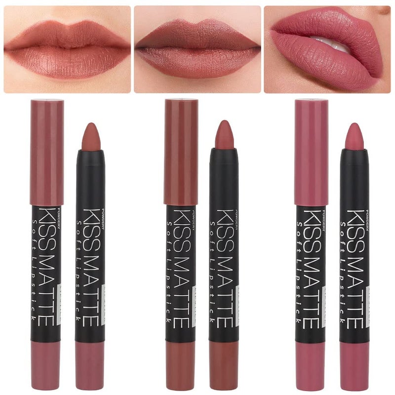 evpct 3Pcs Nude Beige Matte Lip Liner Crayon Pencil and Lipstick Set Chestnut Brown Mauve Thick Matte 24 Hour Long Lasting Waterproof Lipstick 569