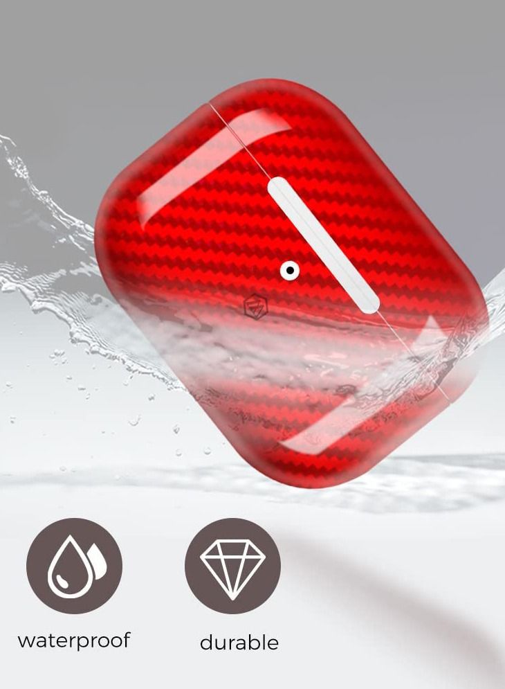 MONOCARBON Real Carbon Fiber for Airpods Pro 2nd Generation (2022) Airpods Pro 2 Case Cover with Lanyard - Glossy Red - Image 4