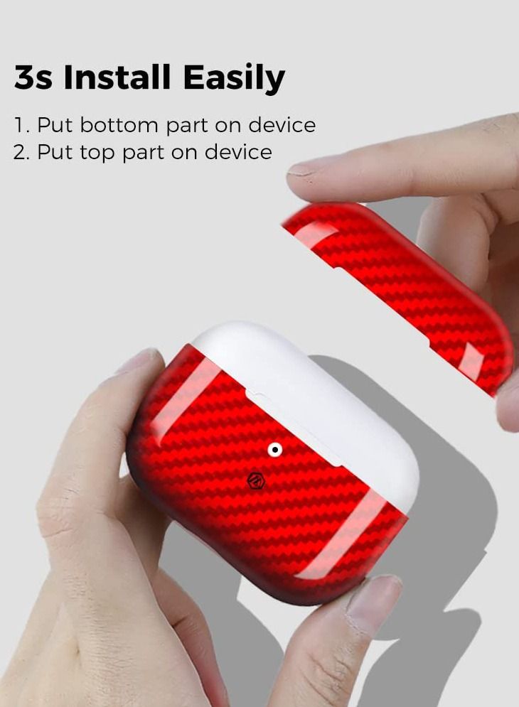 MONOCARBON Real Carbon Fiber for Airpods Pro 2nd Generation (2022) Airpods Pro 2 Case Cover with Lanyard - Glossy Red - Image 5