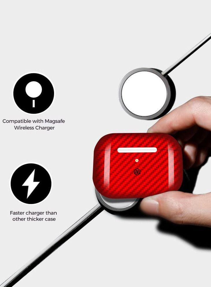 MONOCARBON Real Carbon Fiber for Airpods Pro 2nd Generation (2022) Airpods Pro 2 Case Cover with Lanyard - Glossy Red - Image 3