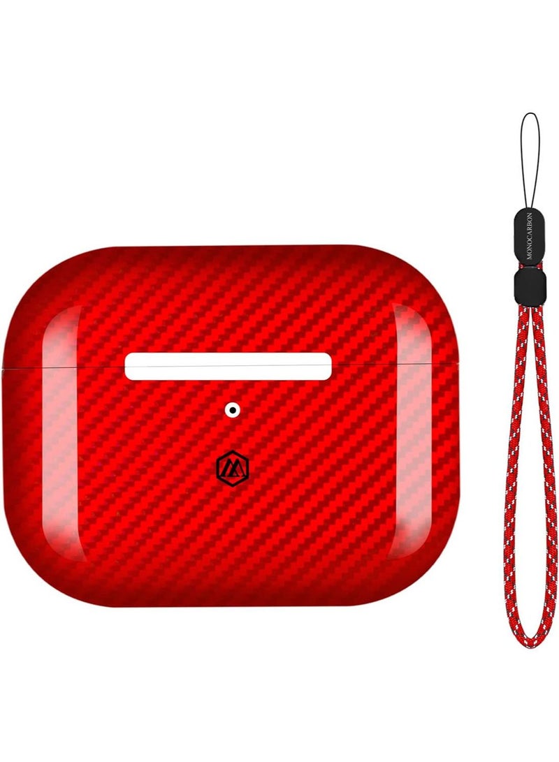 MONOCARBON Real Carbon Fiber for Airpods Pro 2nd Generation (2022) Airpods Pro 2 Case Cover with Lanyard - Glossy Red - Image 1