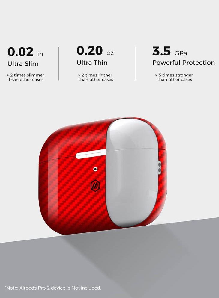 MONOCARBON Real Carbon Fiber for Airpods Pro 2nd Generation (2022) Airpods Pro 2 Case Cover with Lanyard - Glossy Red - Image 2