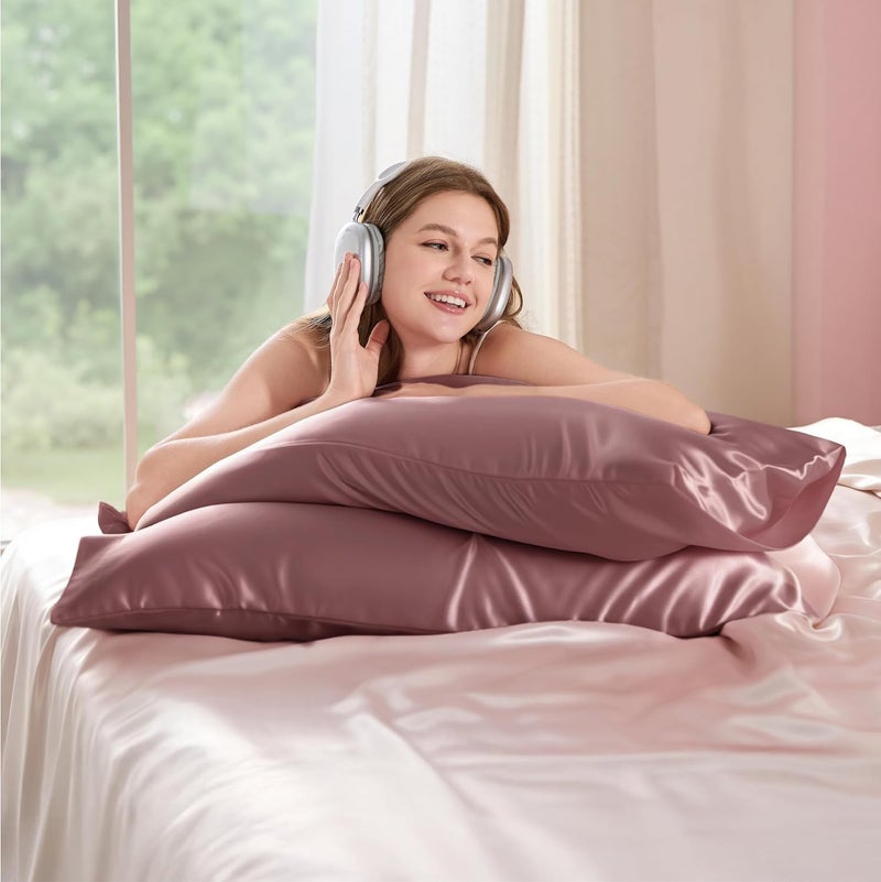 Go Well Satin Silk Pillow Cover for Hair and Skin 2 Piece with 3 Piece Satin Scrunchies for Women Stylish Silk Pillow Covers with Envelope Closure end Design|Silk Pillow Cases(Rosegold) 600 TC - Image 4