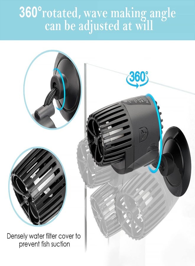 AQQA Aquarium Wave Maker,3W/5W/10W/15W Suction Cup Fish Tank Single Powerhead Pump，110V/60Hz Ultra Quiet Submersible Circulation Pump,360°Adjustable For Freshwater Saltwater Black - Image 3