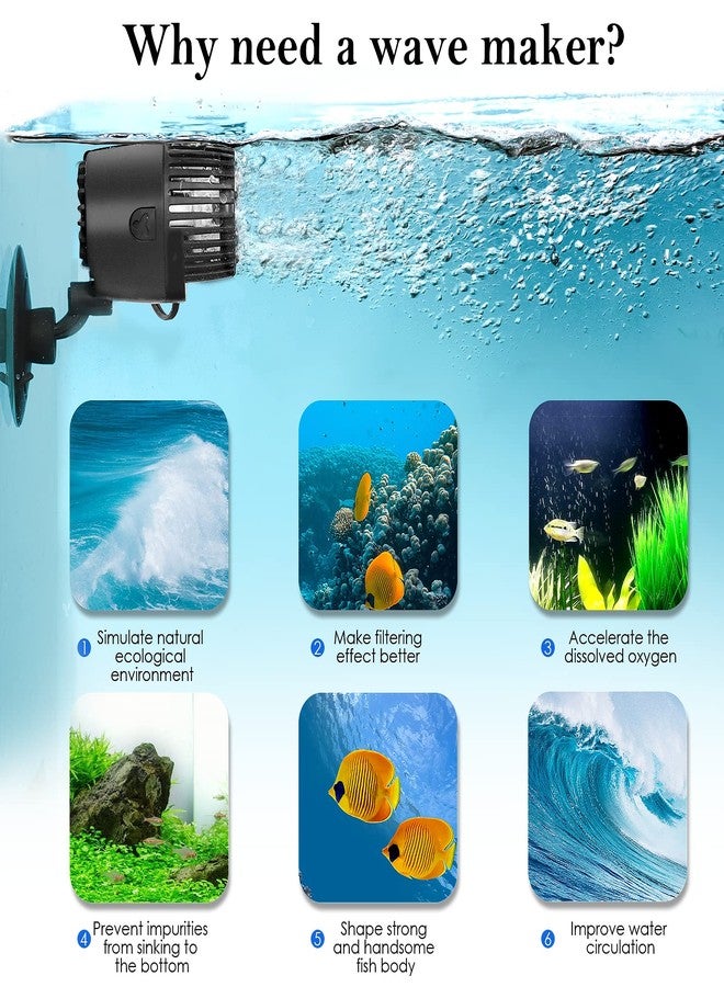 AQQA Aquarium Wave Maker,3W/5W/10W/15W Suction Cup Fish Tank Single Powerhead Pump，110V/60Hz Ultra Quiet Submersible Circulation Pump,360°Adjustable For Freshwater Saltwater Black - Image 2