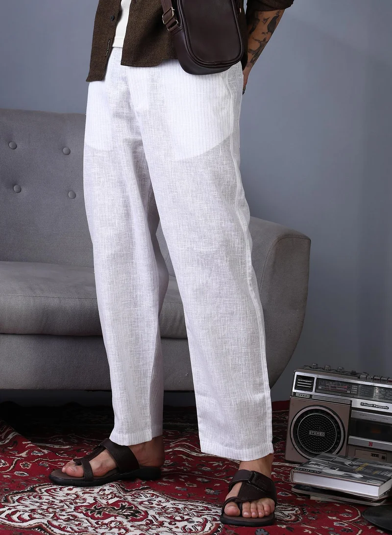 Campus Sutra  Lightweight - Pinstriped Casual Trousers for Men | Best Price UAE